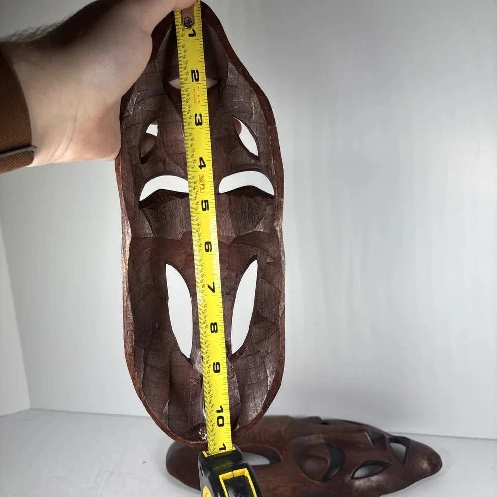 Hand Carved Wooden Tribal Mask Pair Wall Hanging Unbranded